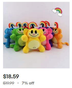 An Ebay listing photo of a set of Rainbow Monkeys that appear to be commercially manufactured